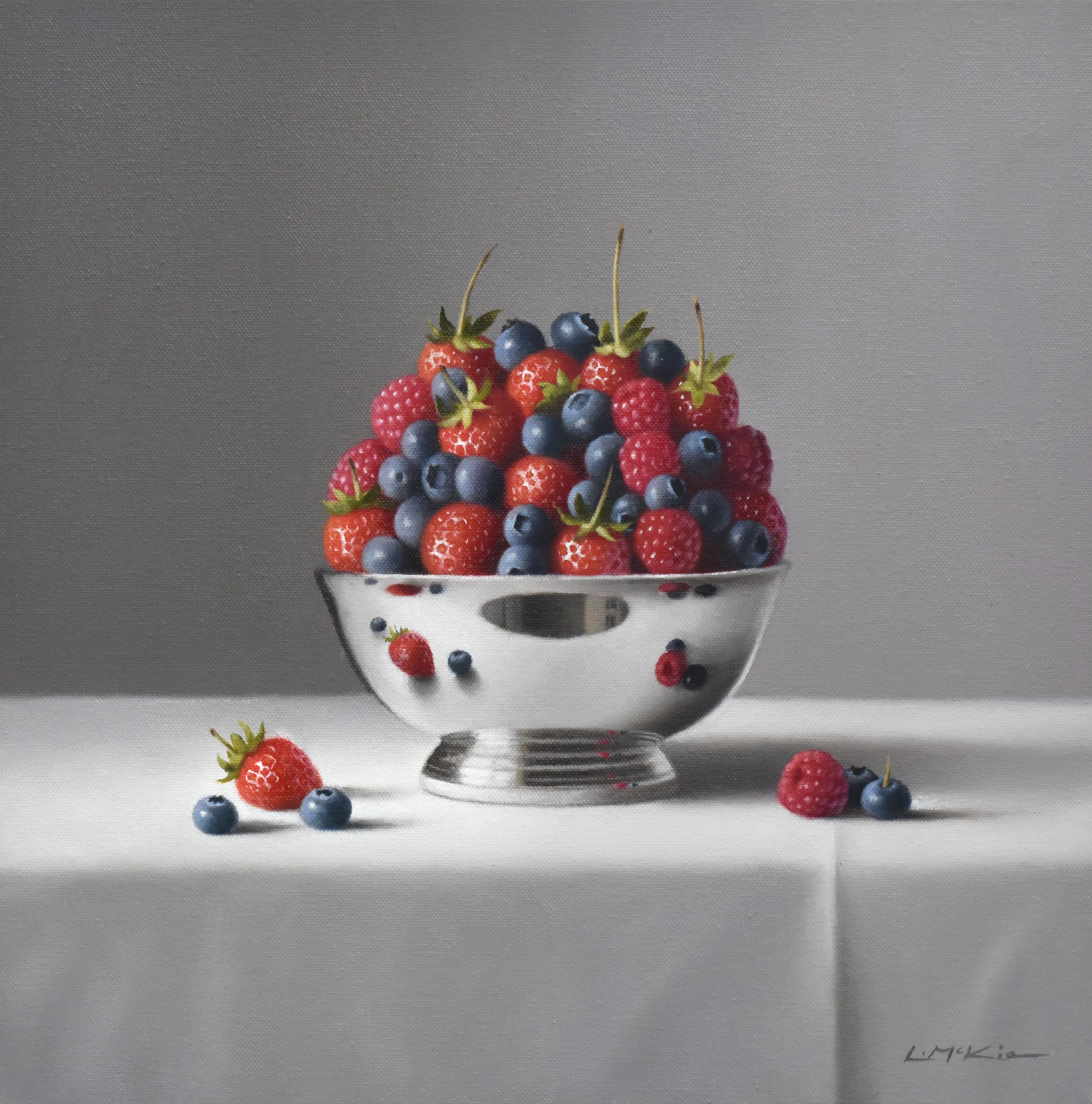 Summer Berries in Silver Bowl